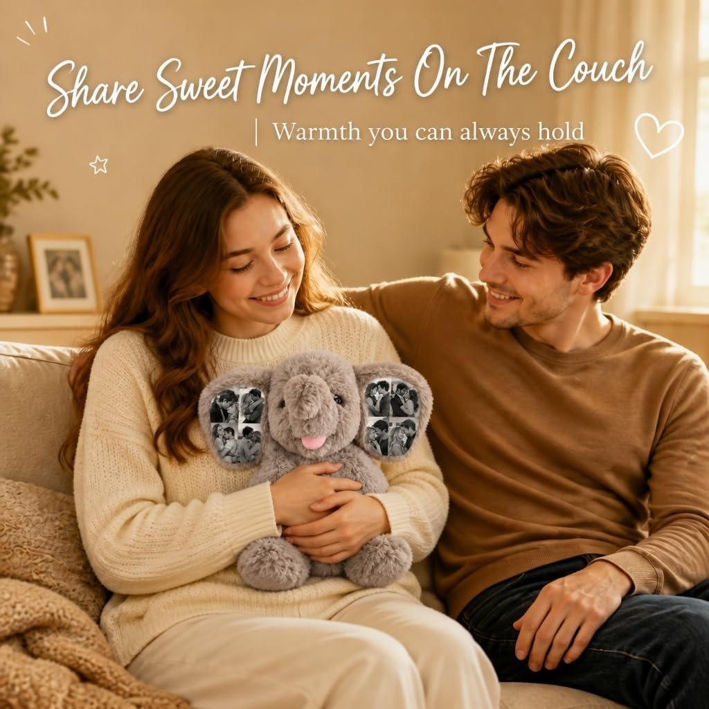 Custom Photo Elephant Plush – Personalized Ear Picture Elephant Gift for Couples Anniversary Gifts