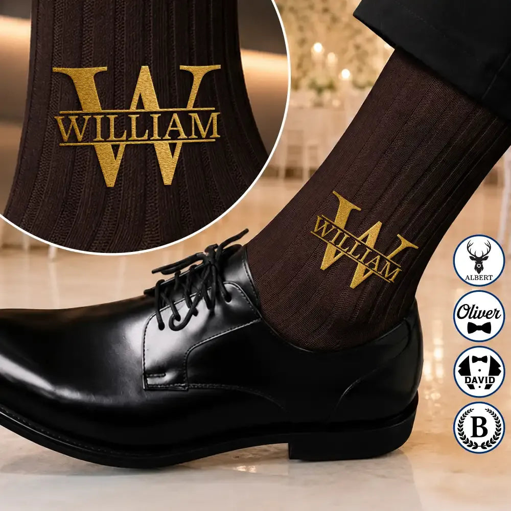 Monogram Initial Name - Personalized Embroidered Socks