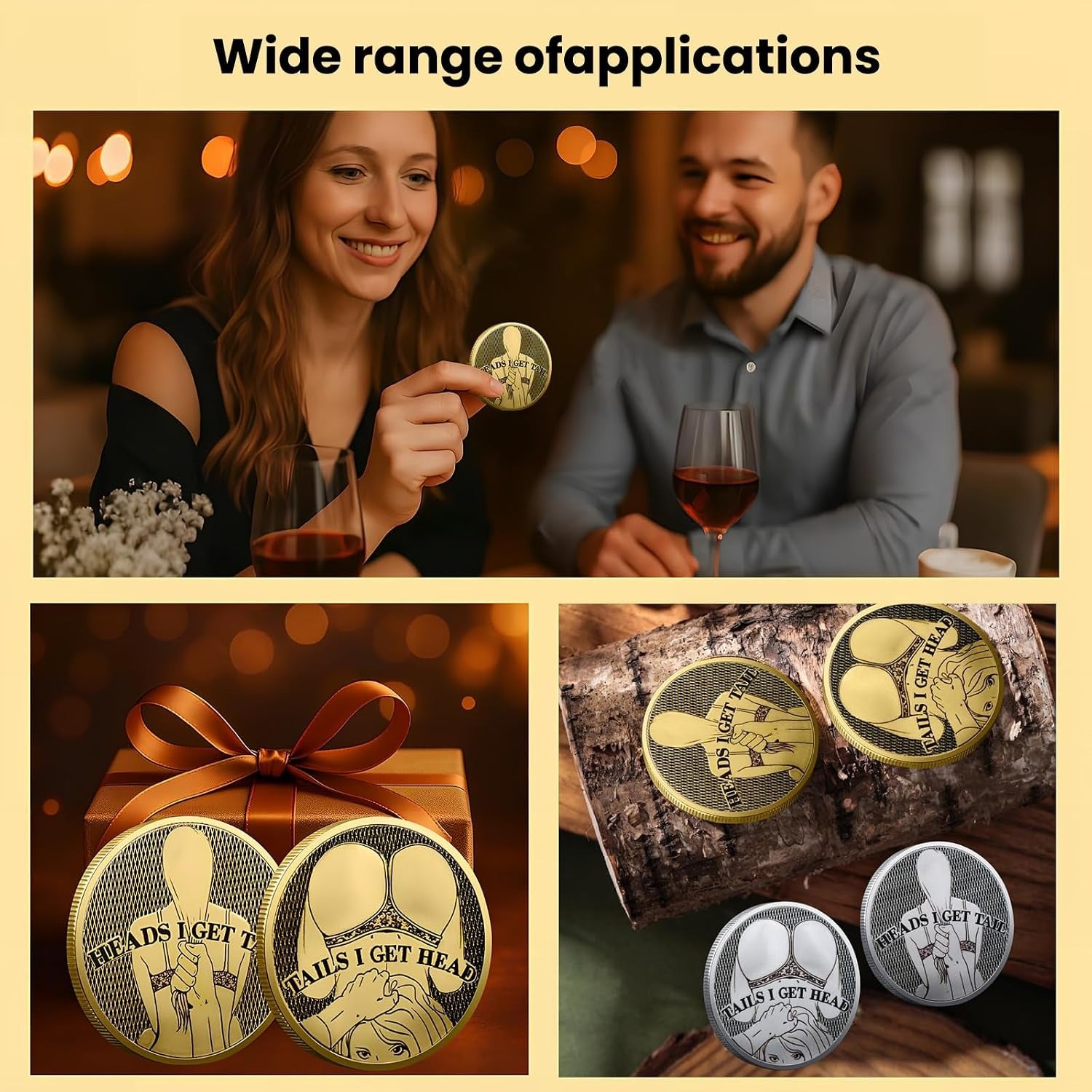 Funny Date Night Coins – Double-Sided Gold & Silver Challenge Coins for Couples, Adult Party Games, Naughty Gifts for Him & Her, Party Favours