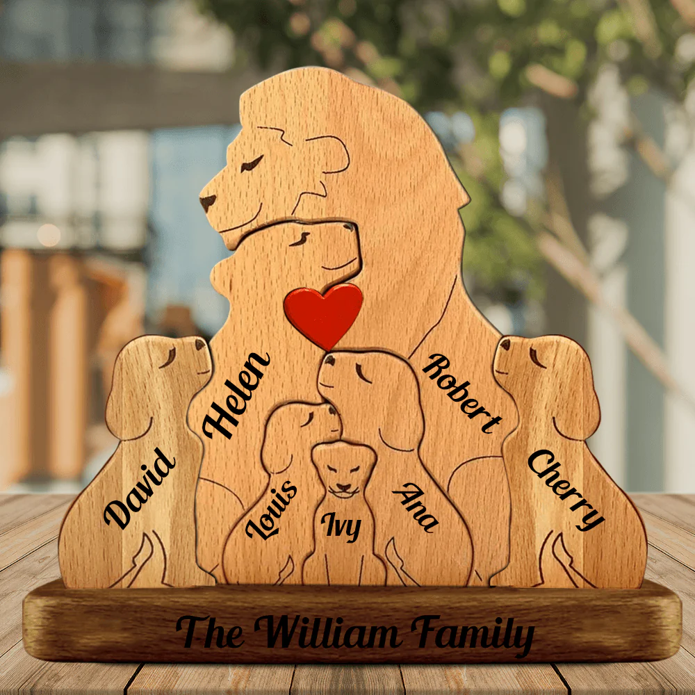 Personalized Lion Family Wooden Puzzle – A Customizable Heirloom for Your Pride Mother‘s Day Gift