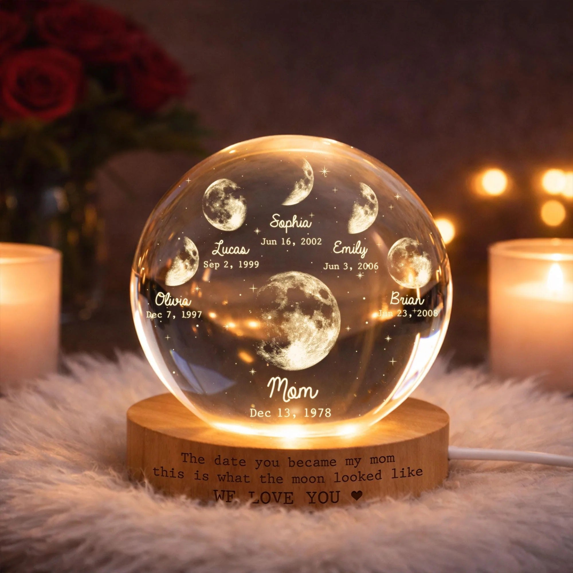 Personalized Multi Moon Phase Crystal Ball LED Night Light – Mother's Day Gift