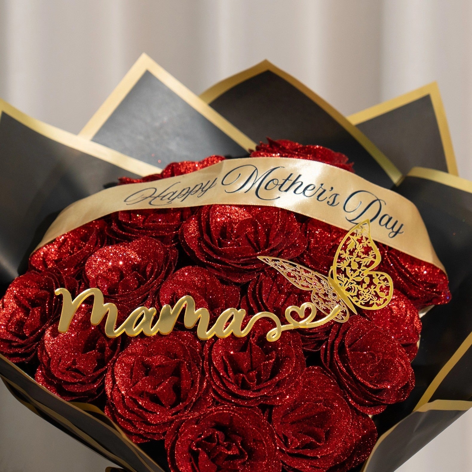 Custom Mother's Day Mama Glitter Rose Bouquet Mother's Day Gift of Mom or Grandma