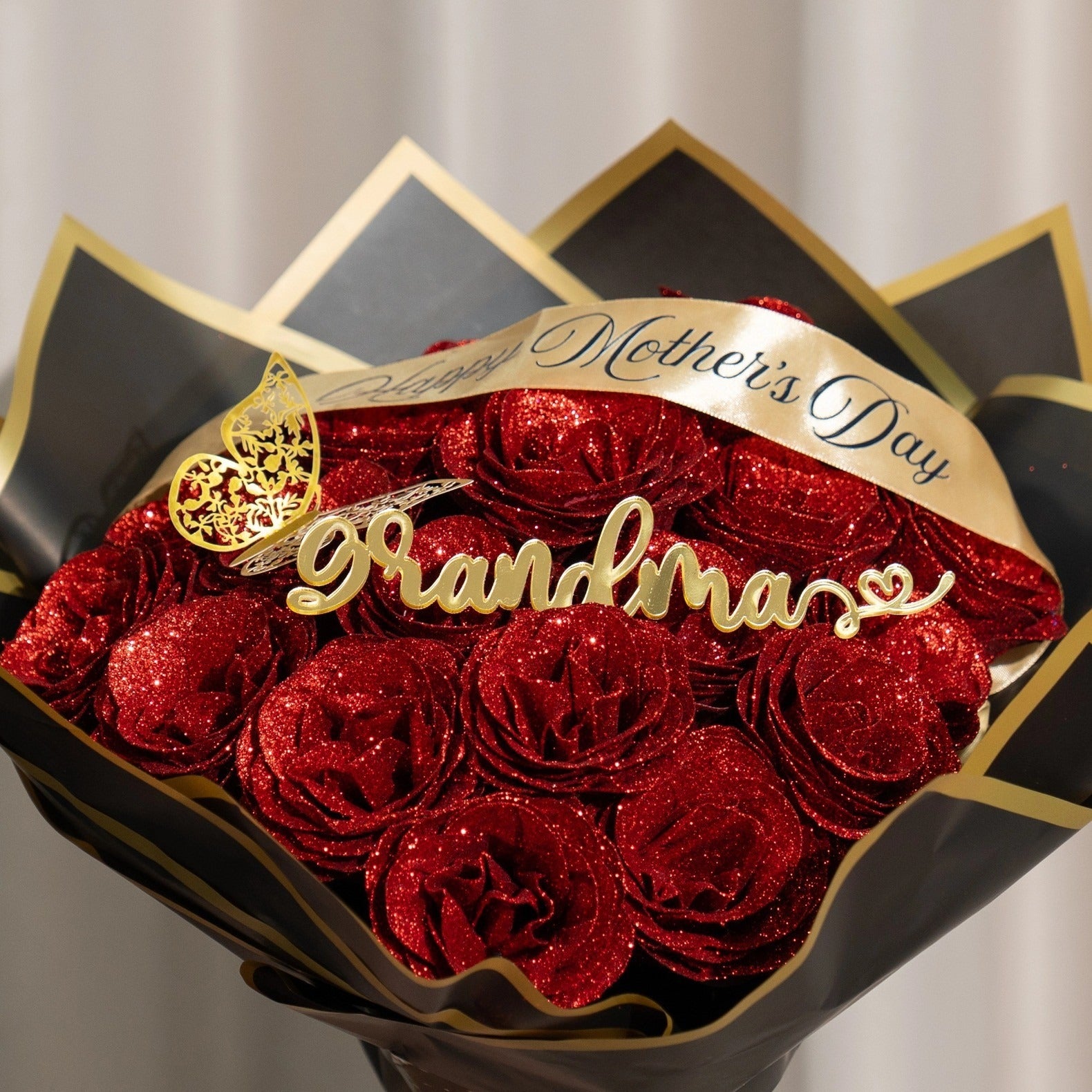 Custom Mother's Day Mama Glitter Rose Bouquet Mother's Day Gift of Mom or Grandma