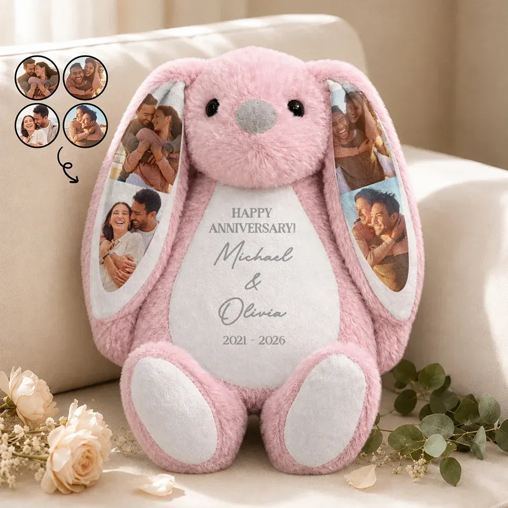Custom Photo "Forever & Always" Long-Ear Bunny — Personalized Stuffed Animal & Christmas Gift for Couples