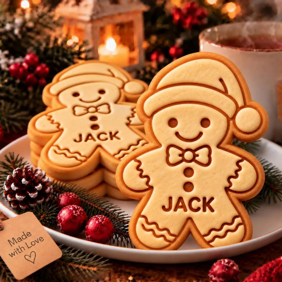 Gingerbread Cookie Stamp with Custom Kids Name — Personalized Holiday Baking Tool