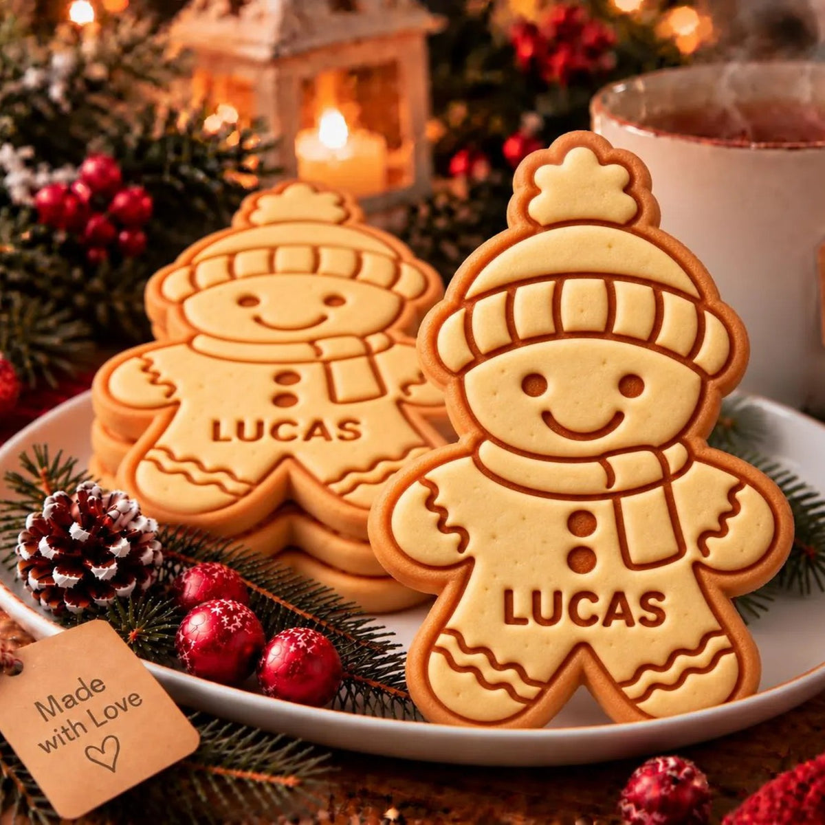 Gingerbread Cookie Stamp with Custom Kids Name — Personalized Holiday Baking Tool