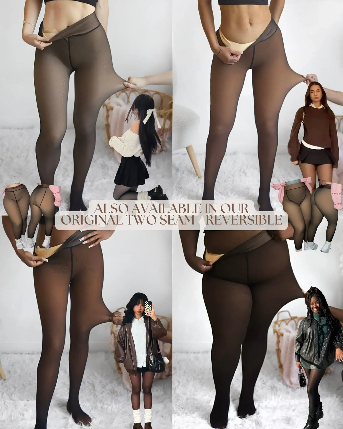 Fleece Lined Sheer Tights-Warm High-Waisted Thermal Pantyhose for Women