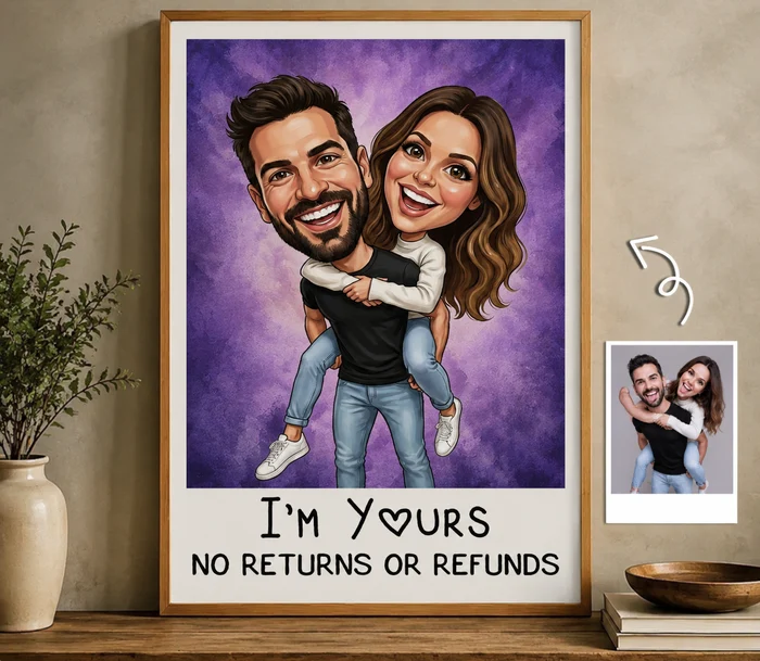Personalized Caricature Photo Poster – Custom Cartoon Portrait Wall Art Decor, Funny Customized Drawing Gift for Couples, Family, Wedding, Birthday