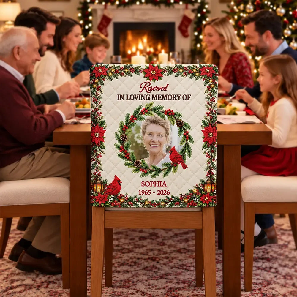 Personalized Christmas In Heaven Chair Back Cover — Custom Photo & Name Memorial Gift