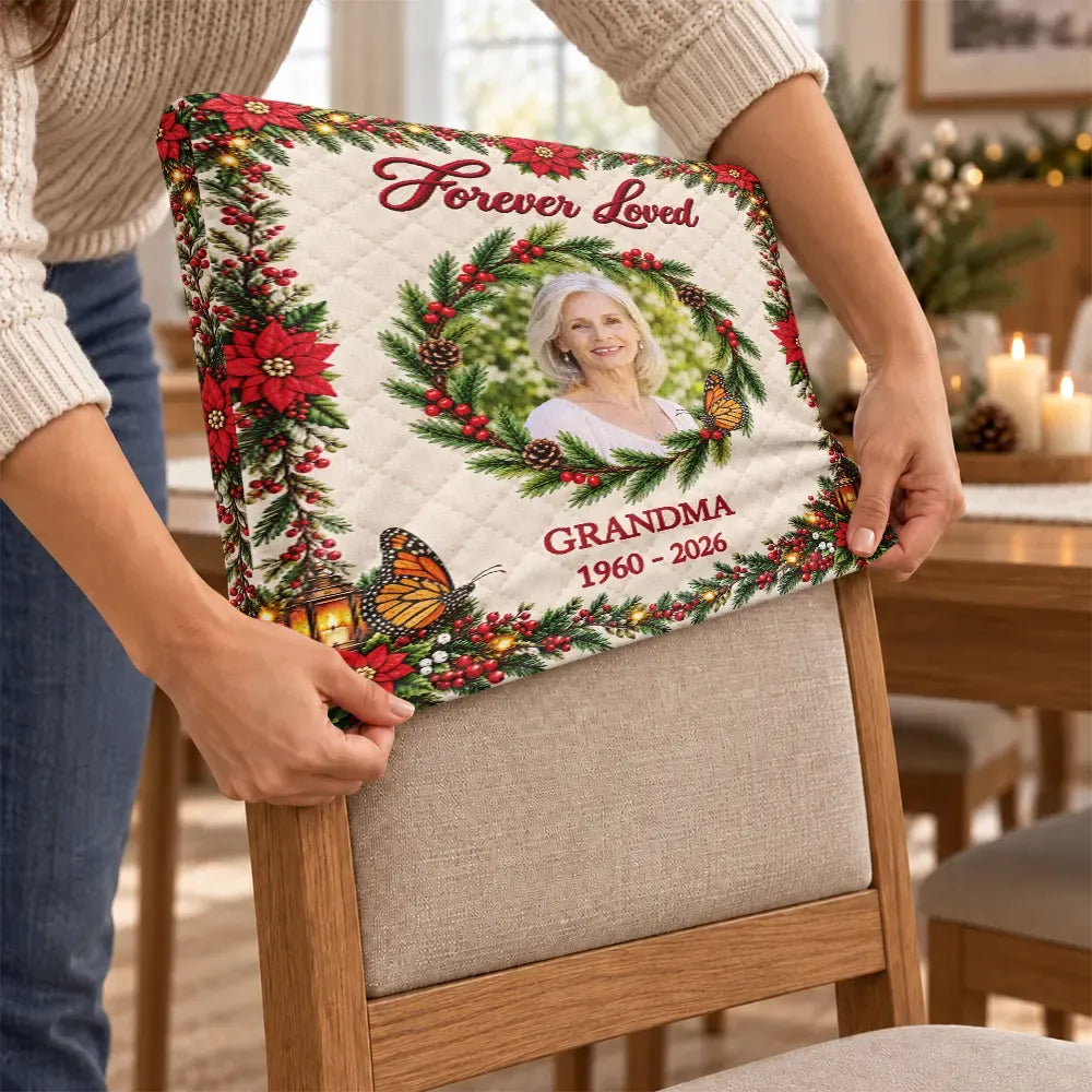 Personalized Christmas In Heaven Chair Back Cover — Custom Photo & Name Memorial Gift