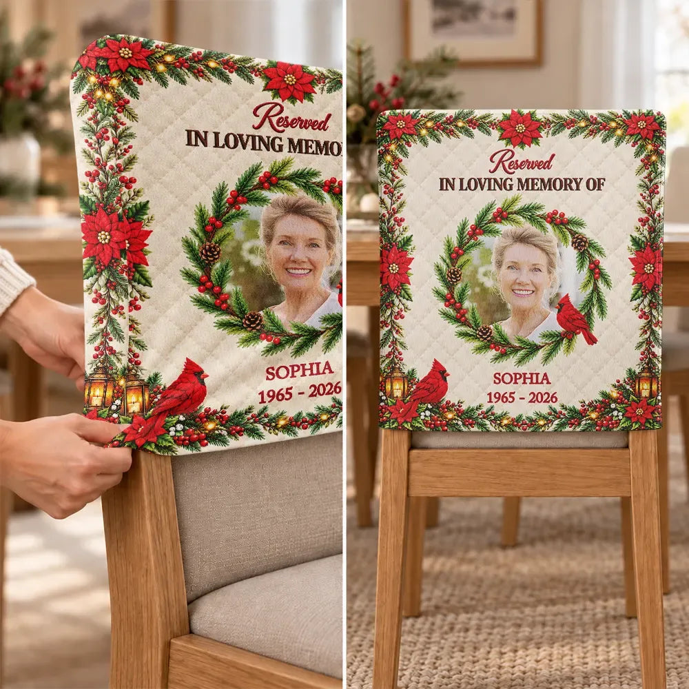 Personalized Christmas In Heaven Chair Back Cover — Custom Photo & Name Memorial Gift