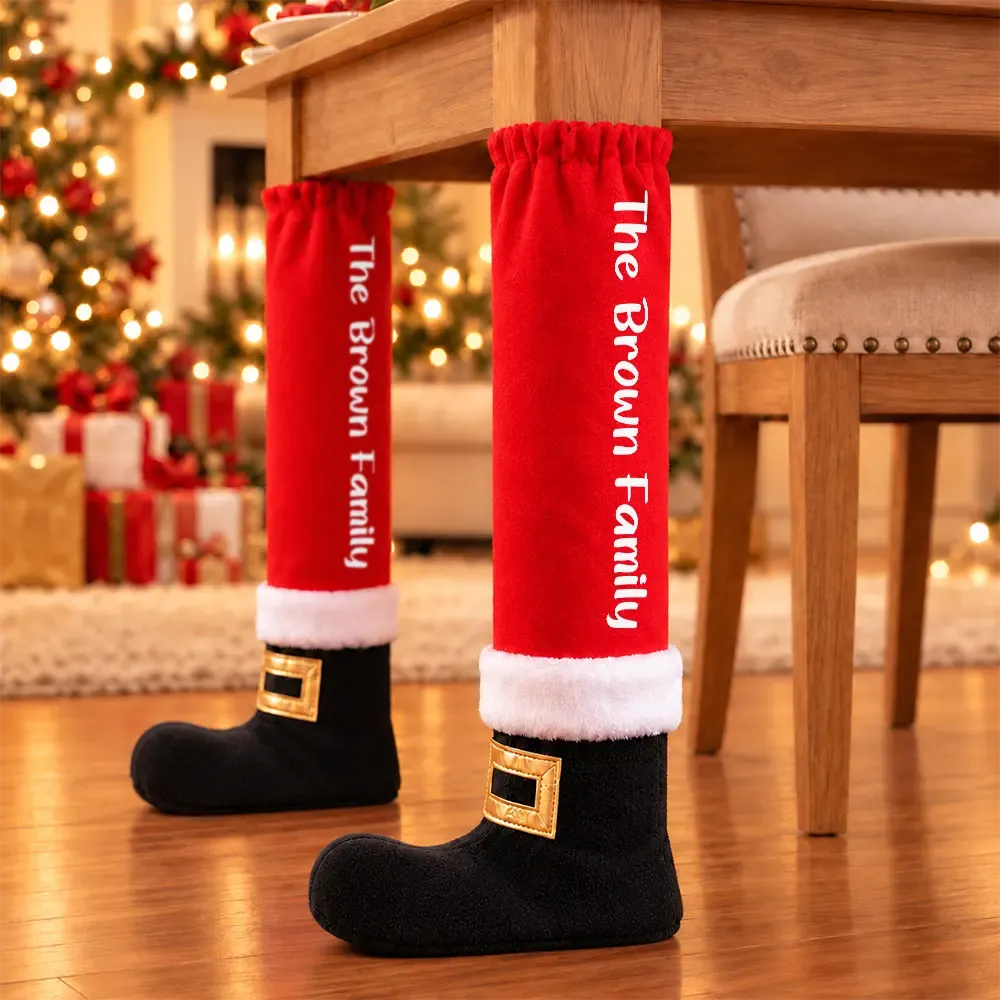 Personalized Santa Boot Furniture Leg Cover — Custom Family Name Christmas Home Decor