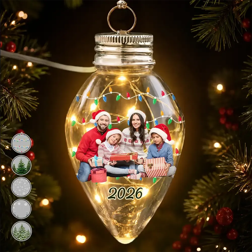 Personalized Family Photo Christmas Bulb LED Light — Custom Holiday Gift for Family, Kids & Pet Lovers