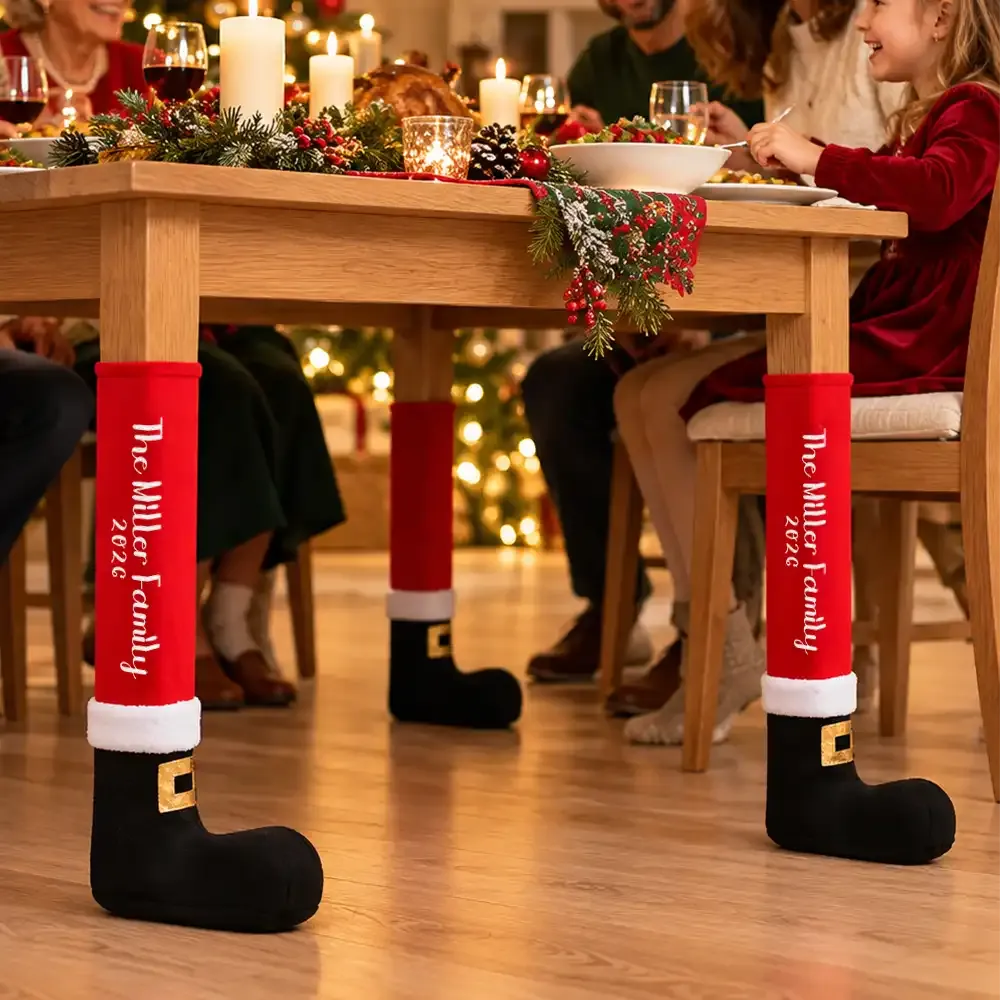 Personalized Santa Boot Furniture Leg Cover — Custom Family Name Christmas Home Decor