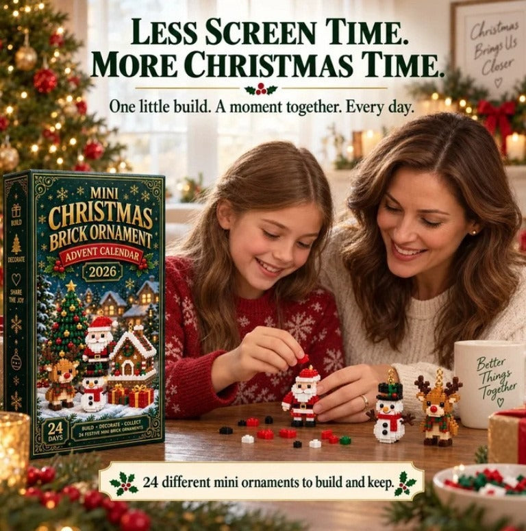 24-Day Advent Calendar with Mini Christmas Brick Ornaments — Holiday Building Block Countdown for Kids & Adults