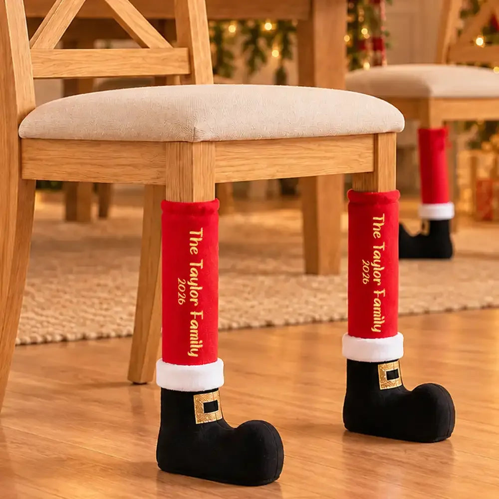 Personalized Santa Boot Furniture Leg Cover — Custom Family Name Christmas Home Decor