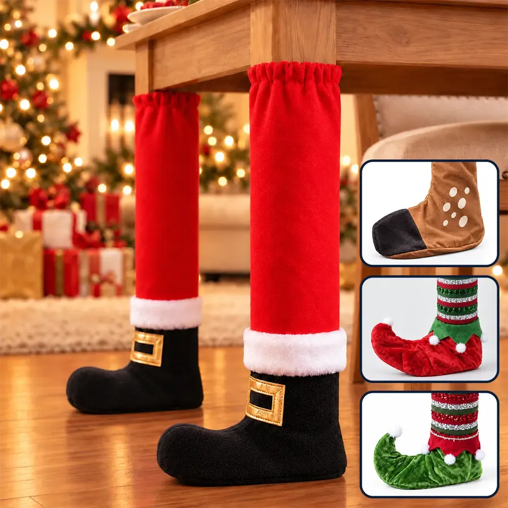 Christmas Boot Furniture Leg Covers — Santa, Reindeer & Elf Designs for Holiday Dining Room Decor
