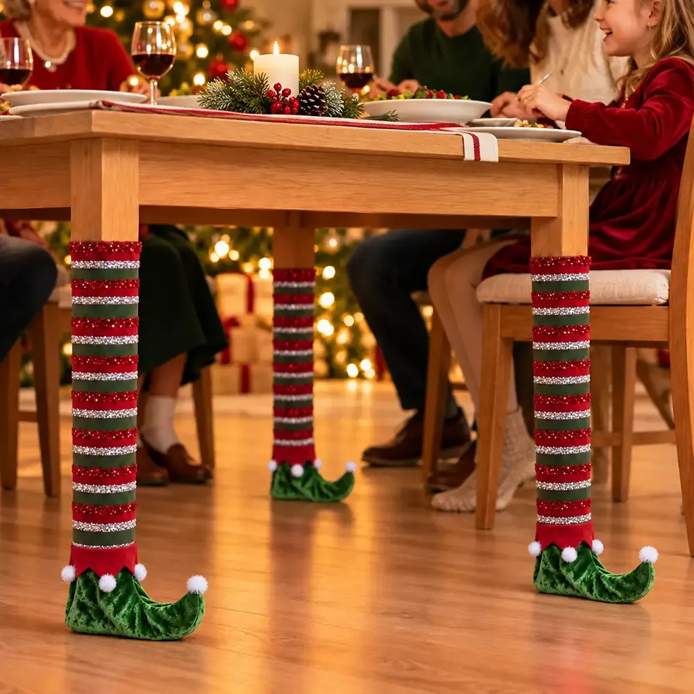 Christmas Boot Furniture Leg Covers — Santa, Reindeer & Elf Designs for Holiday Dining Room Decor