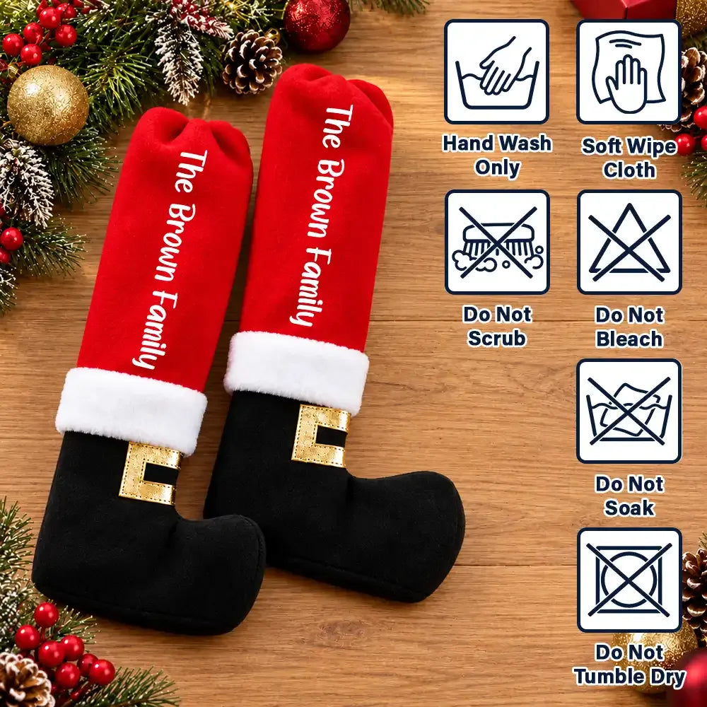Personalized Santa Boot Furniture Leg Cover — Custom Family Name Christmas Home Decor
