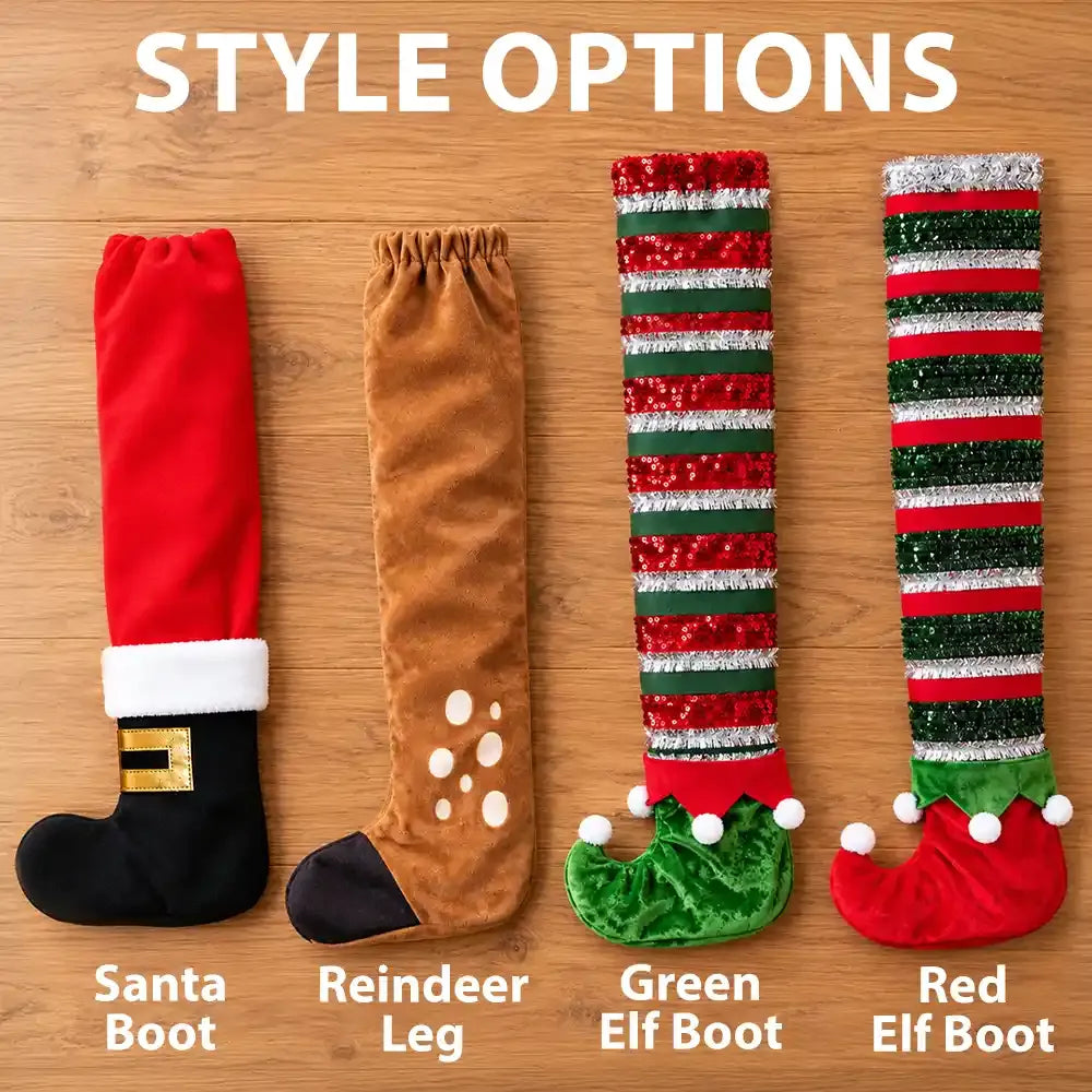 Christmas Boot Furniture Leg Covers — Santa, Reindeer & Elf Designs for Holiday Dining Room Decor