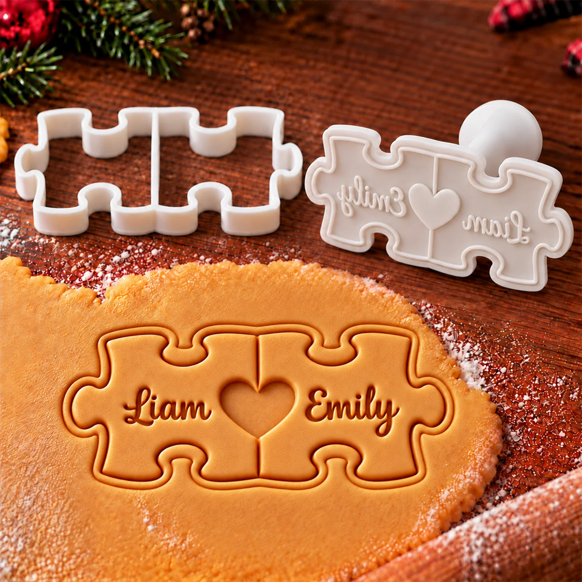 Custom Couple Puzzle Cookie Stamp — Personalized Puzzle-Shaped Embosser for Your Loved One