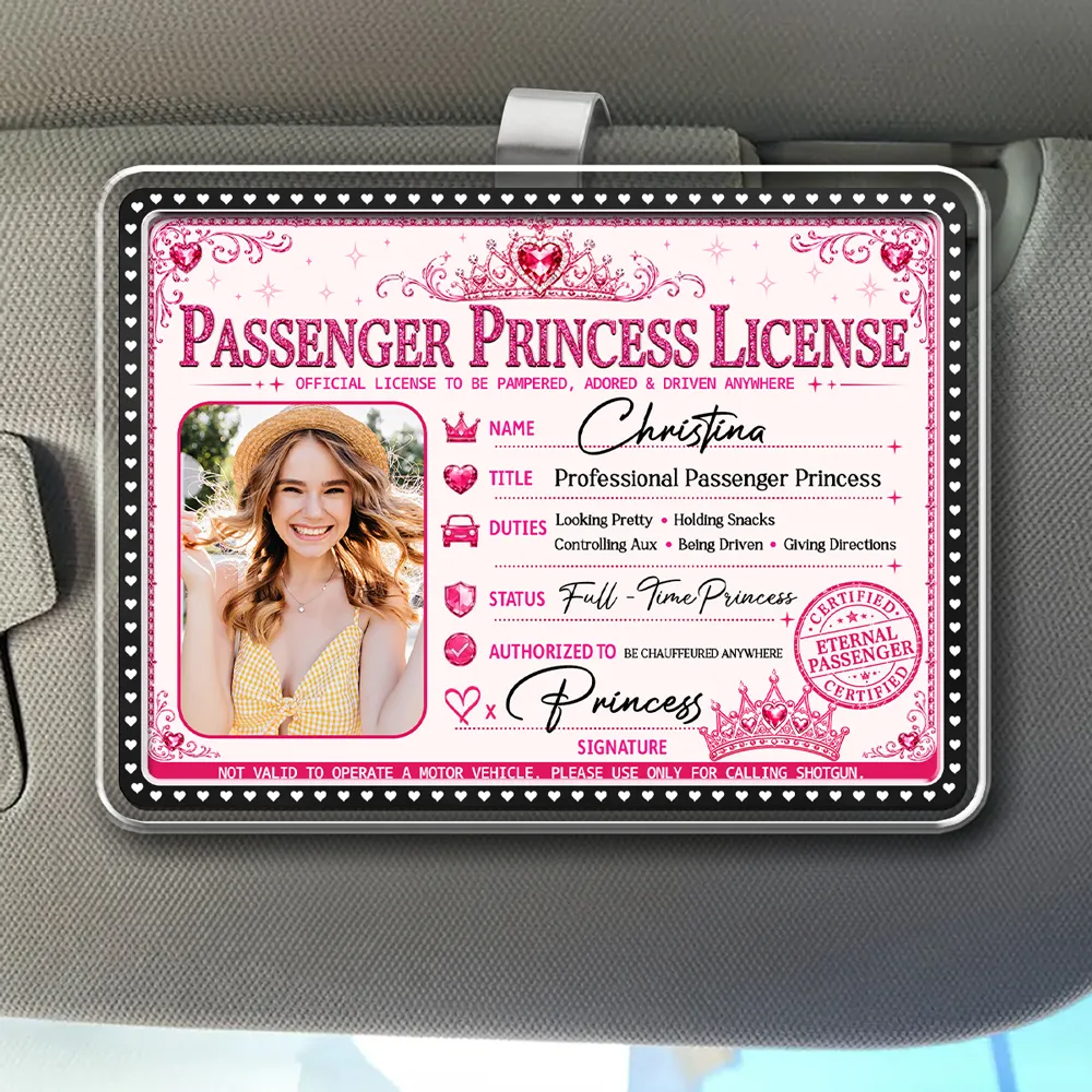 His Favorite Passenger Princess - Personalized Acrylic Car Visor Clip, Couple Gift