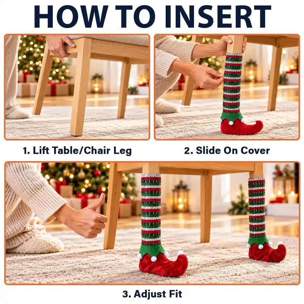 Christmas Boot Furniture Leg Covers — Santa, Reindeer & Elf Designs for Holiday Dining Room Decor