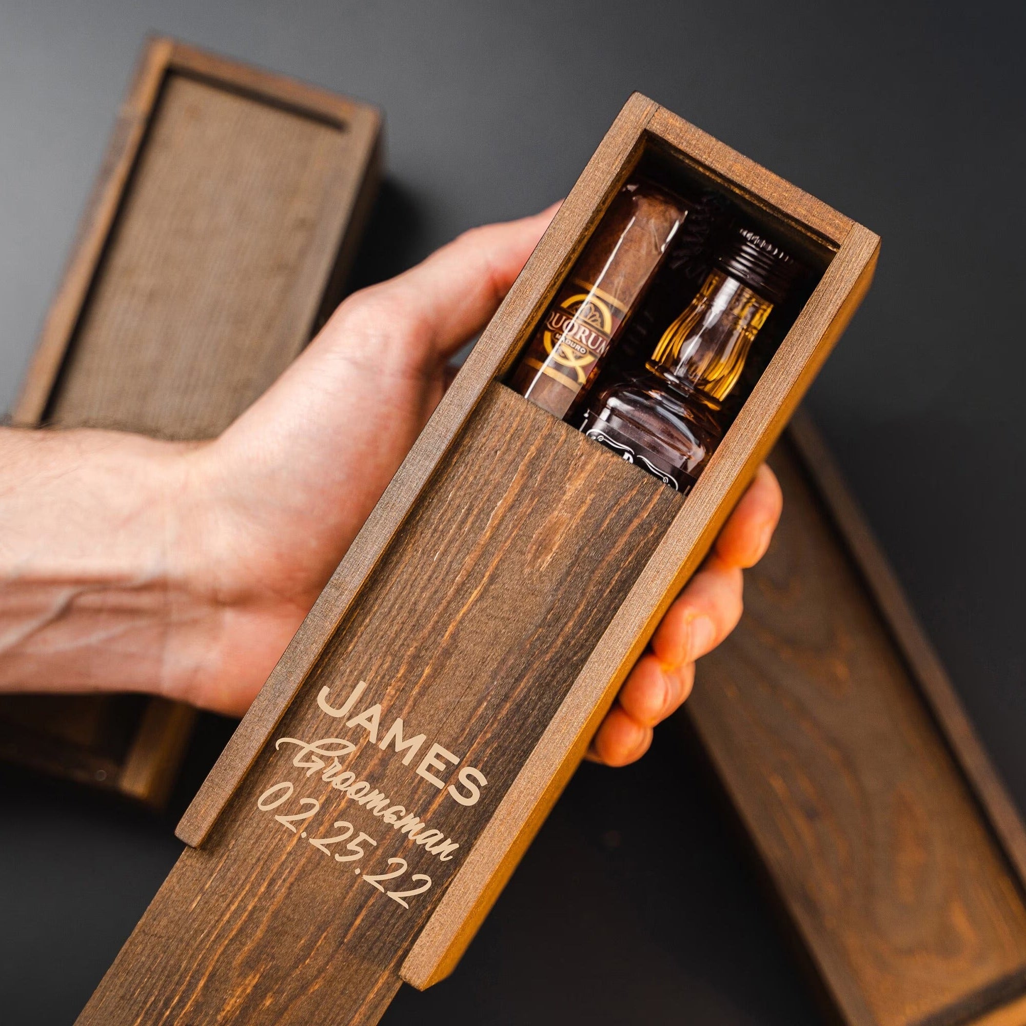 Personalized Groomsmen Gift Box | Engraved Pine Wood Cigar Box for Wedding & Best Man