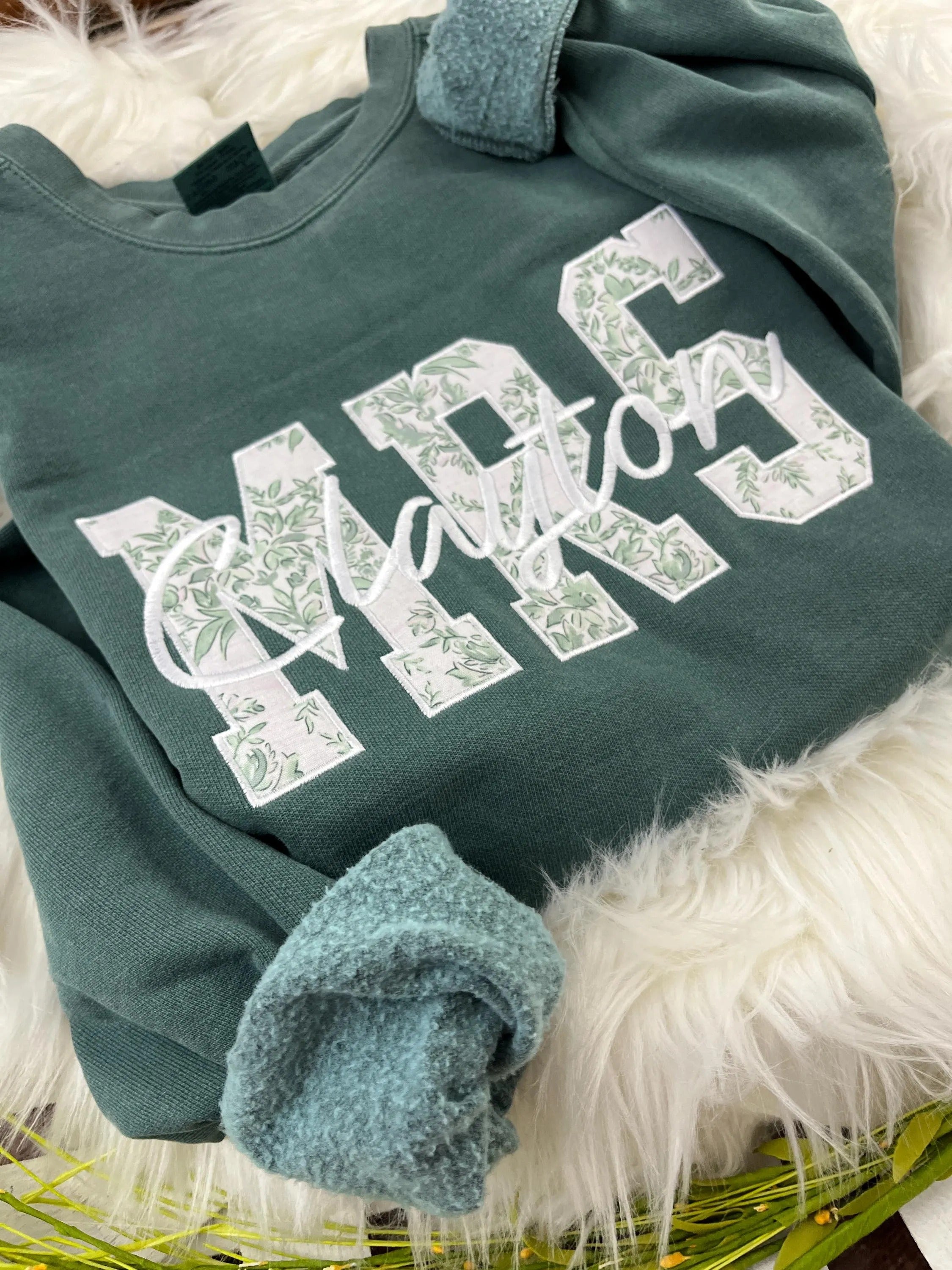 Custom MRS Applique Sweatshirt or Tee – Embroidered with Bride’s Last Name – Personalized Bridal Gift for Weddings, Engagement & Honeymoon