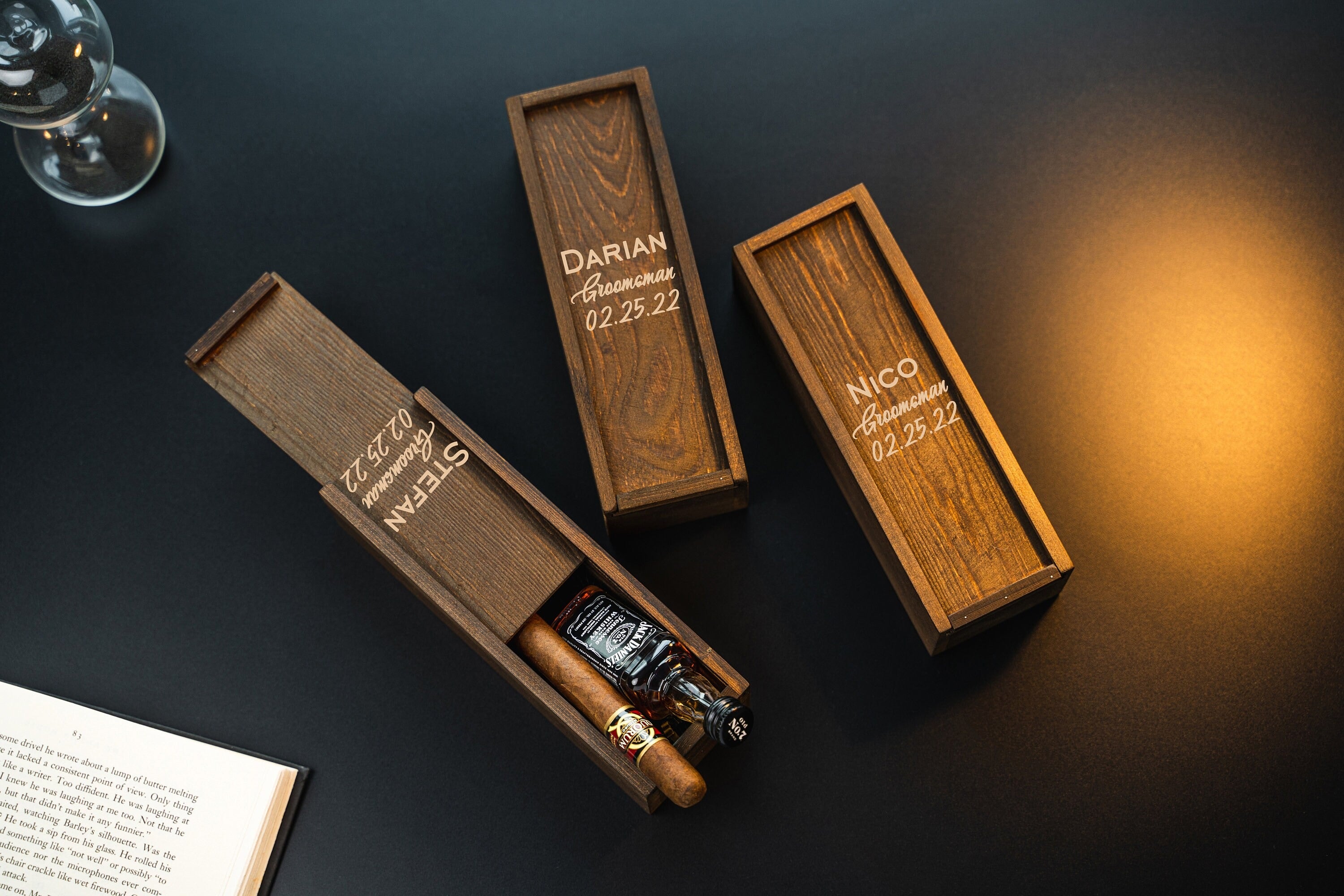 Personalized Groomsmen Gift Box | Engraved Pine Wood Cigar Box for Wedding & Best Man