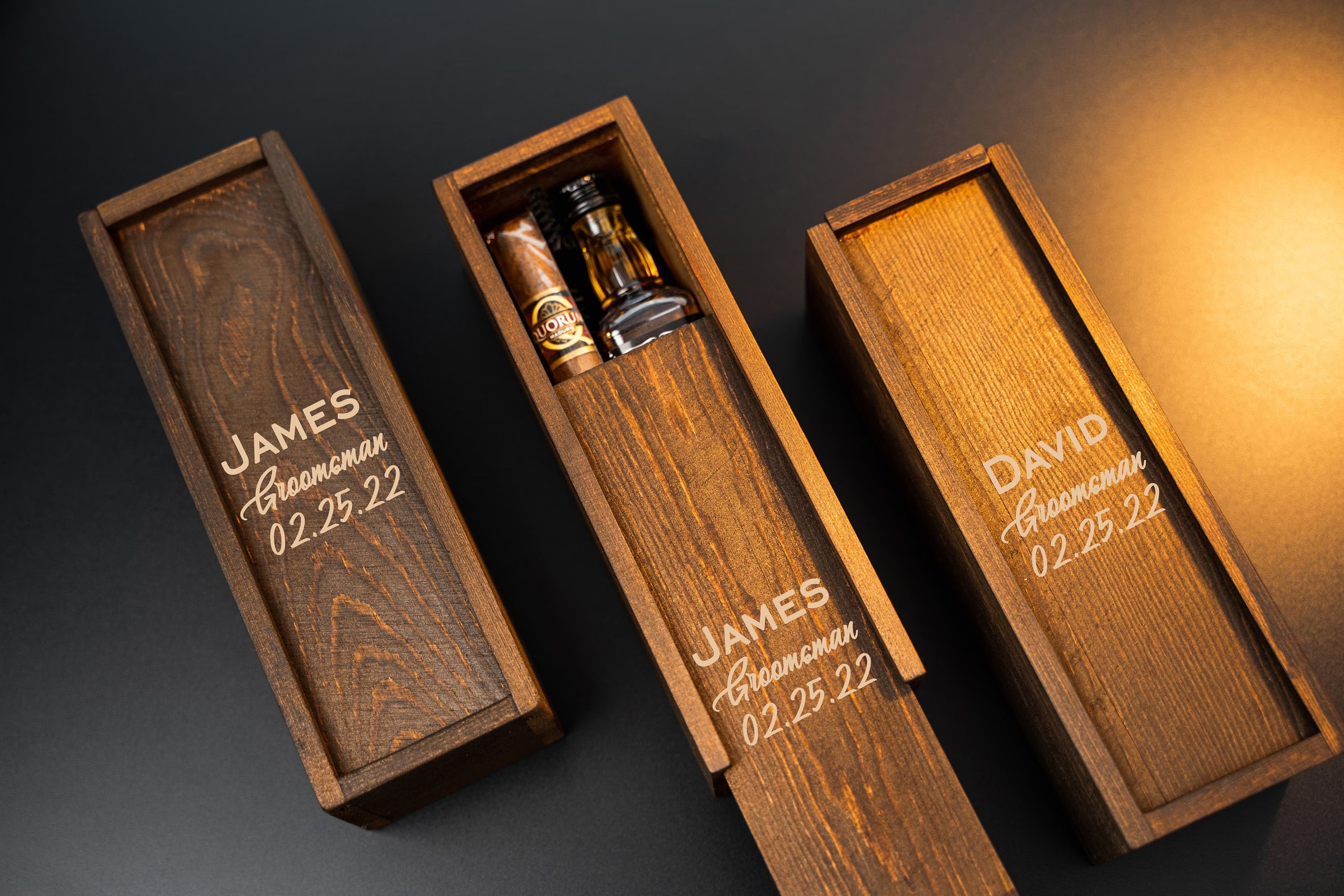 Personalized Groomsmen Gift Box | Engraved Pine Wood Cigar Box for Wedding & Best Man