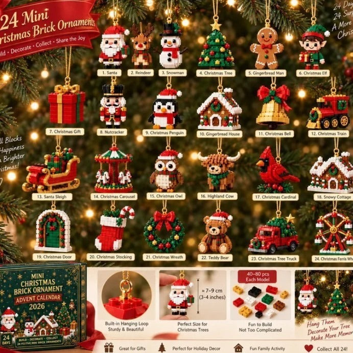 24-Day Advent Calendar with Mini Christmas Brick Ornaments — Holiday Building Block Countdown for Kids & Adults