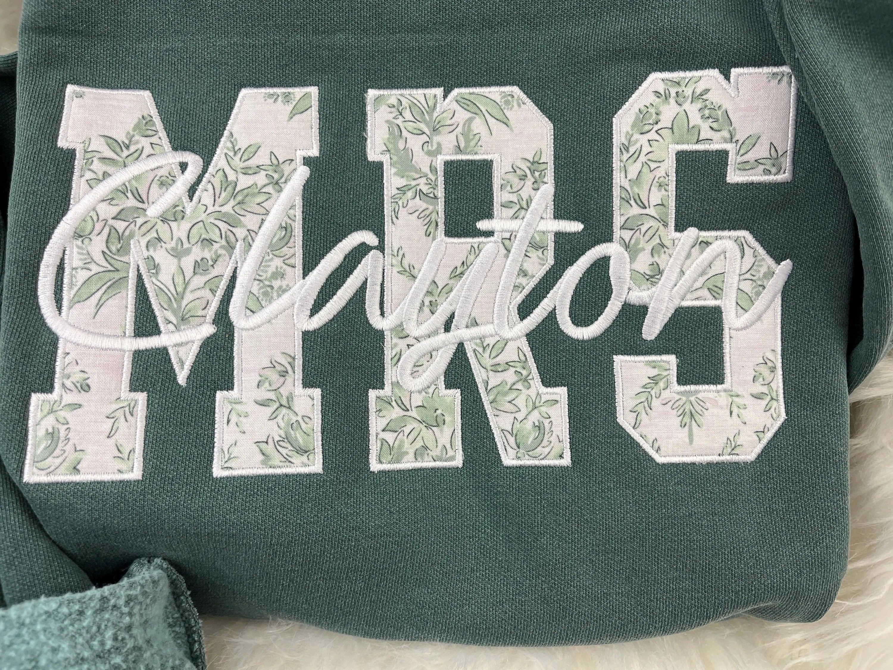 Custom MRS Applique Sweatshirt or Tee – Embroidered with Bride’s Last Name – Personalized Bridal Gift for Weddings, Engagement & Honeymoon
