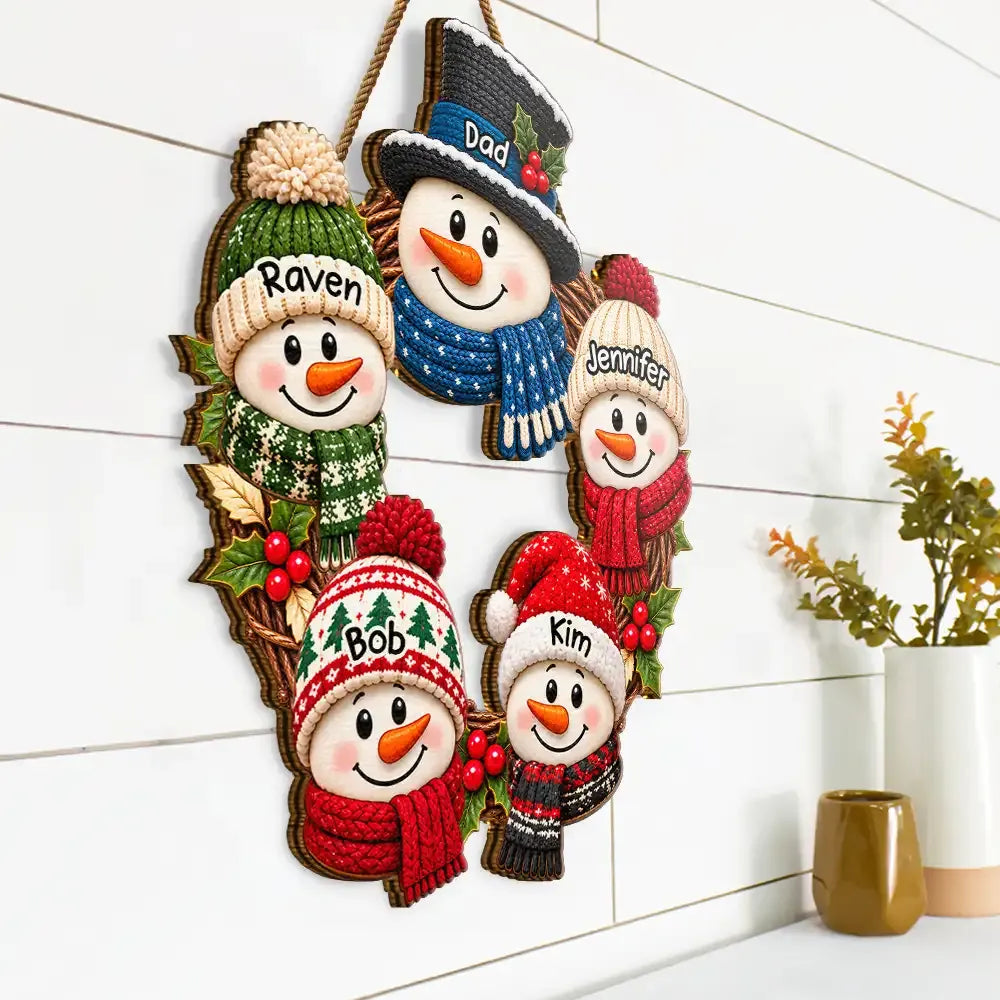 Custom Grandparent Christmas Sign — Snowman Wreath Wood Decor with Personalized Touch