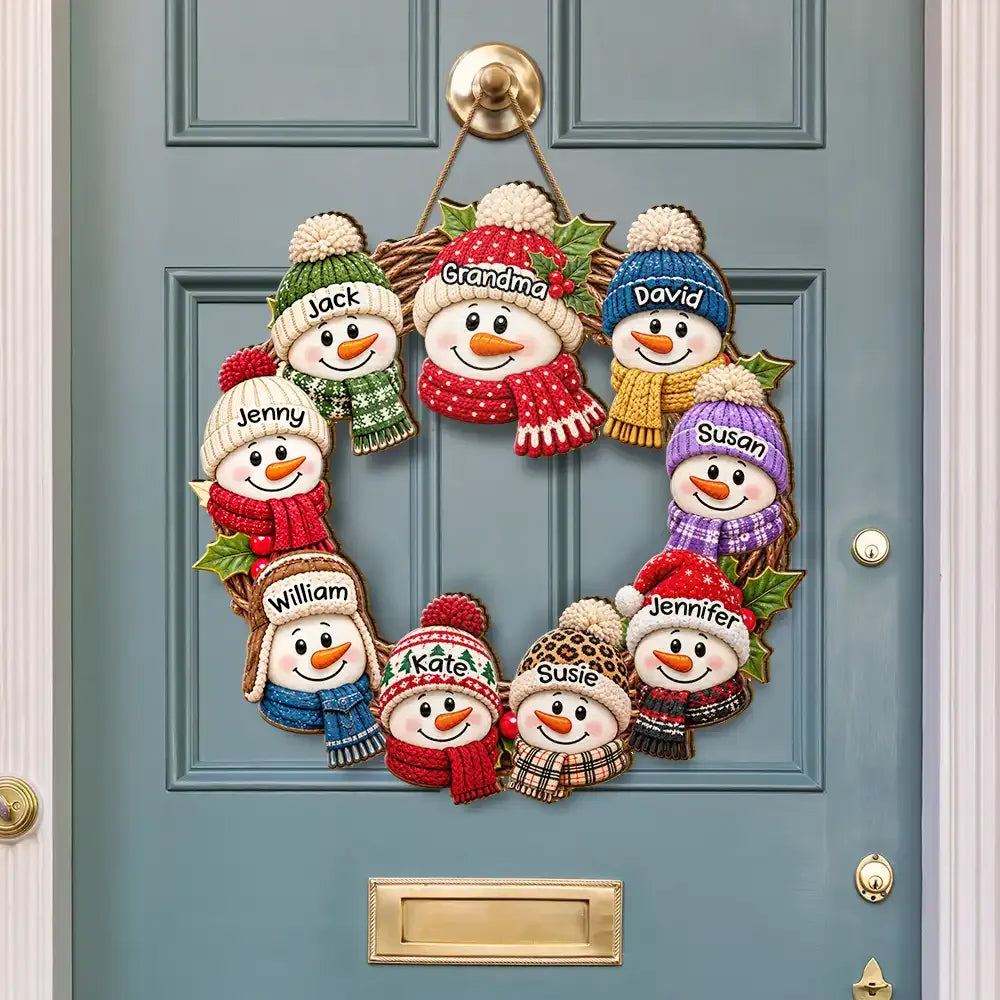 Custom Grandparent Christmas Sign — Snowman Wreath Wood Decor with Personalized Touch