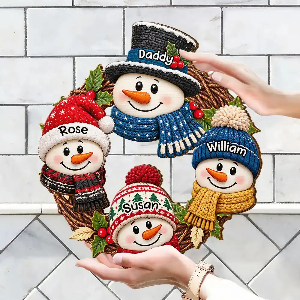 Custom Grandparent Christmas Sign — Snowman Wreath Wood Decor with Personalized Touch