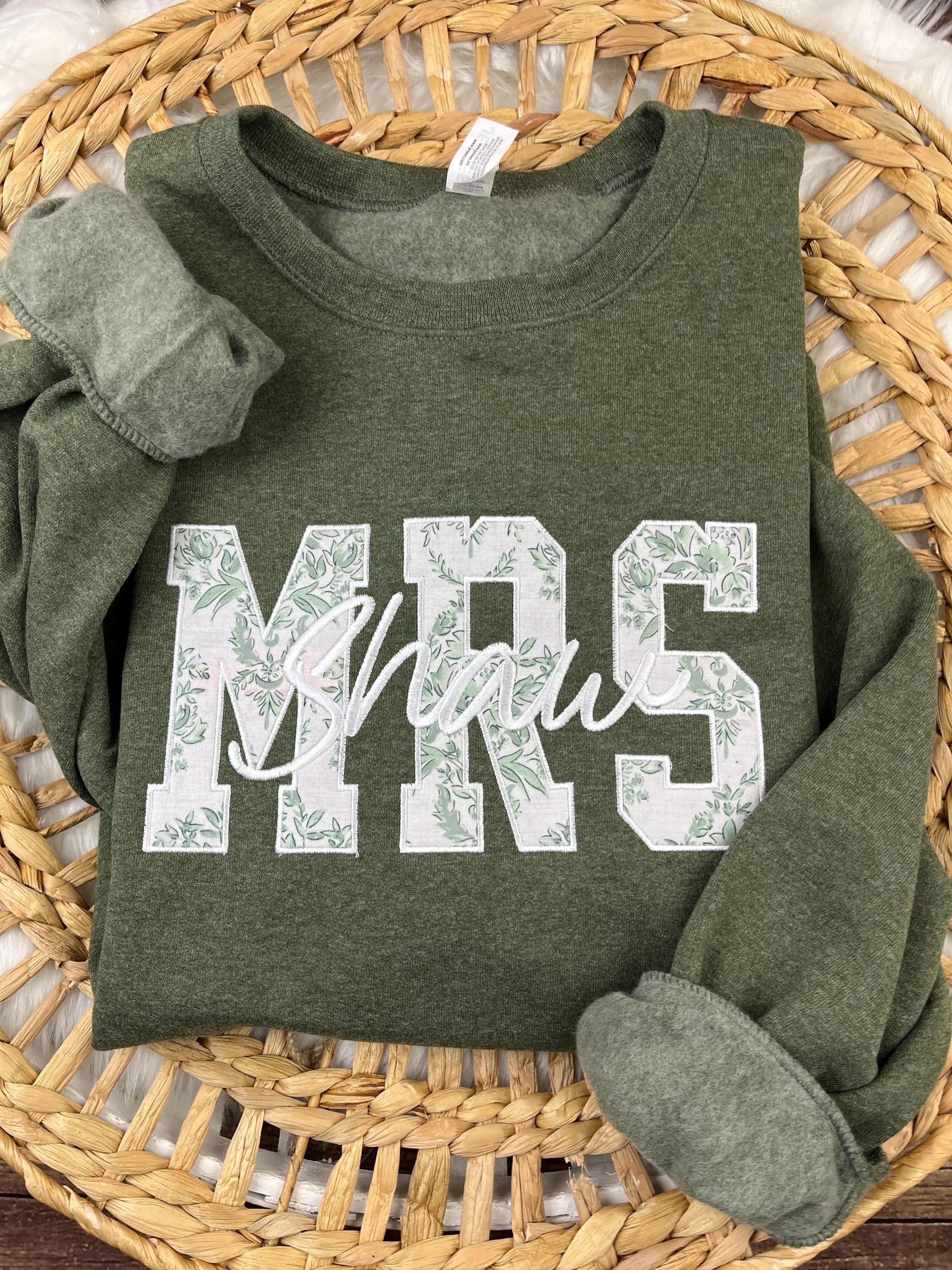 Custom MRS Applique Sweatshirt or Tee – Embroidered with Bride’s Last Name – Personalized Bridal Gift for Weddings, Engagement & Honeymoon