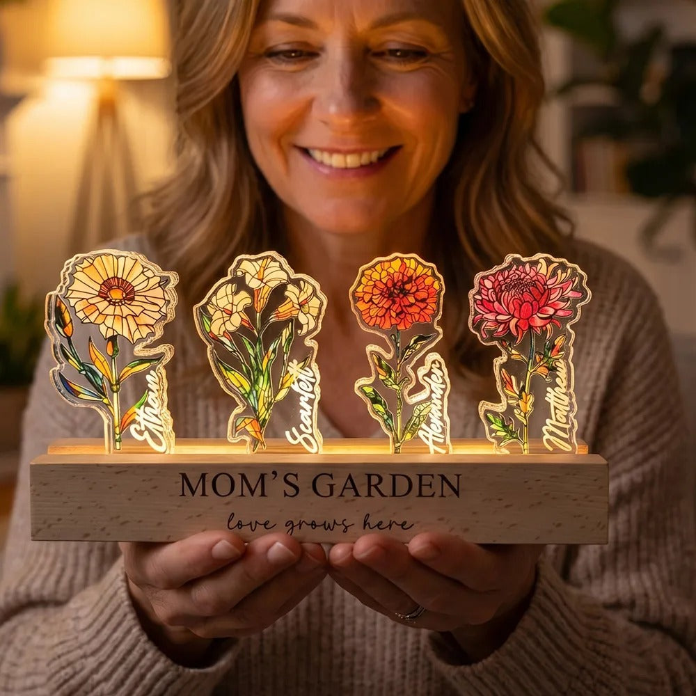 Custom Mom's Garden Birth Flower&Name 3D 15mm Thick Crystal Acrylic Light-Mother's Day Gift