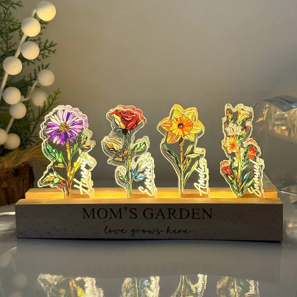 Custom Mom's Garden Birth Flower&Name 3D 15mm Thick Crystal Acrylic Light-Mother's Day Gift