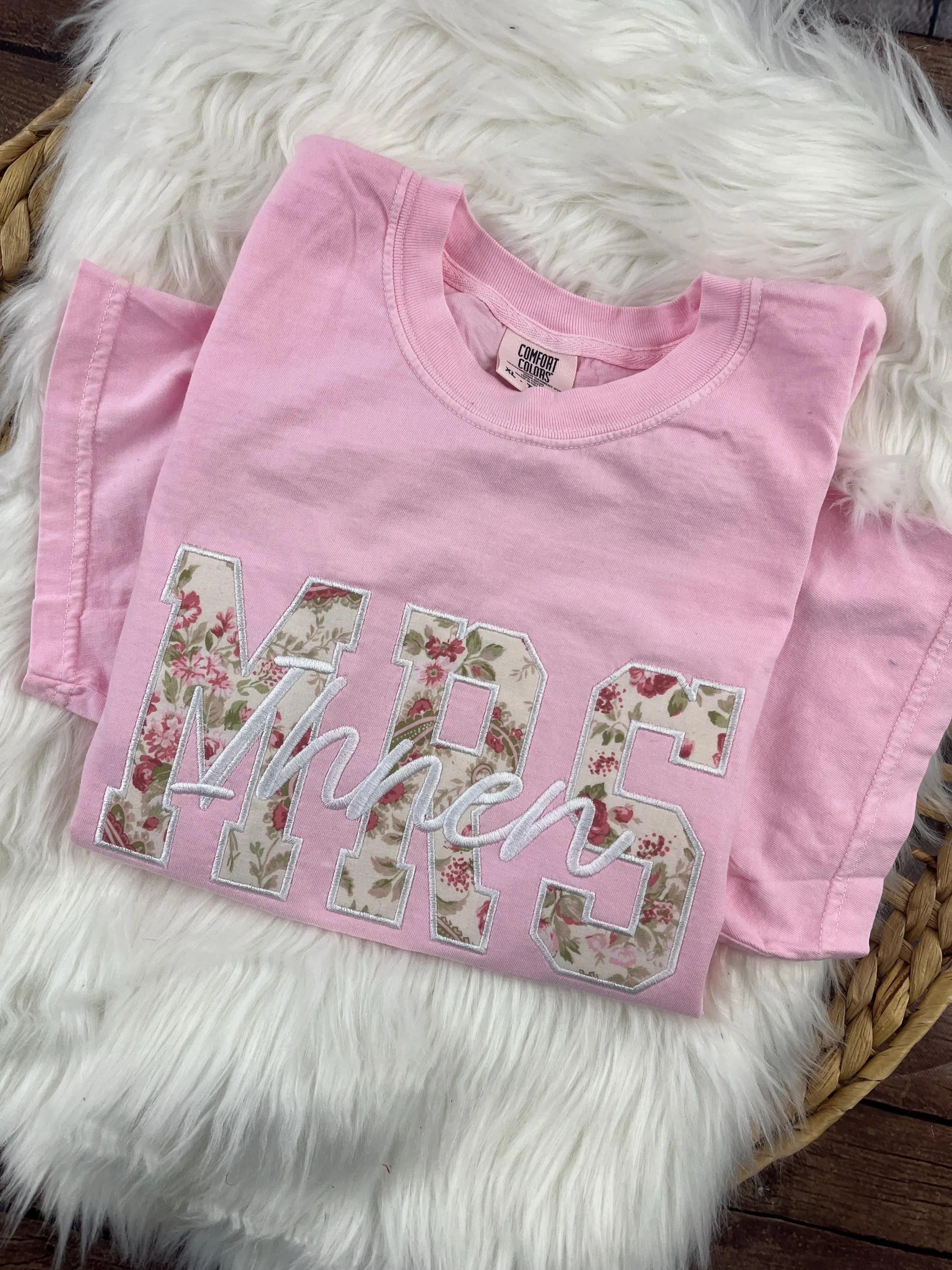 Custom MRS Applique Sweatshirt or Tee – Embroidered with Bride’s Last Name – Personalized Bridal Gift for Weddings, Engagement & Honeymoon