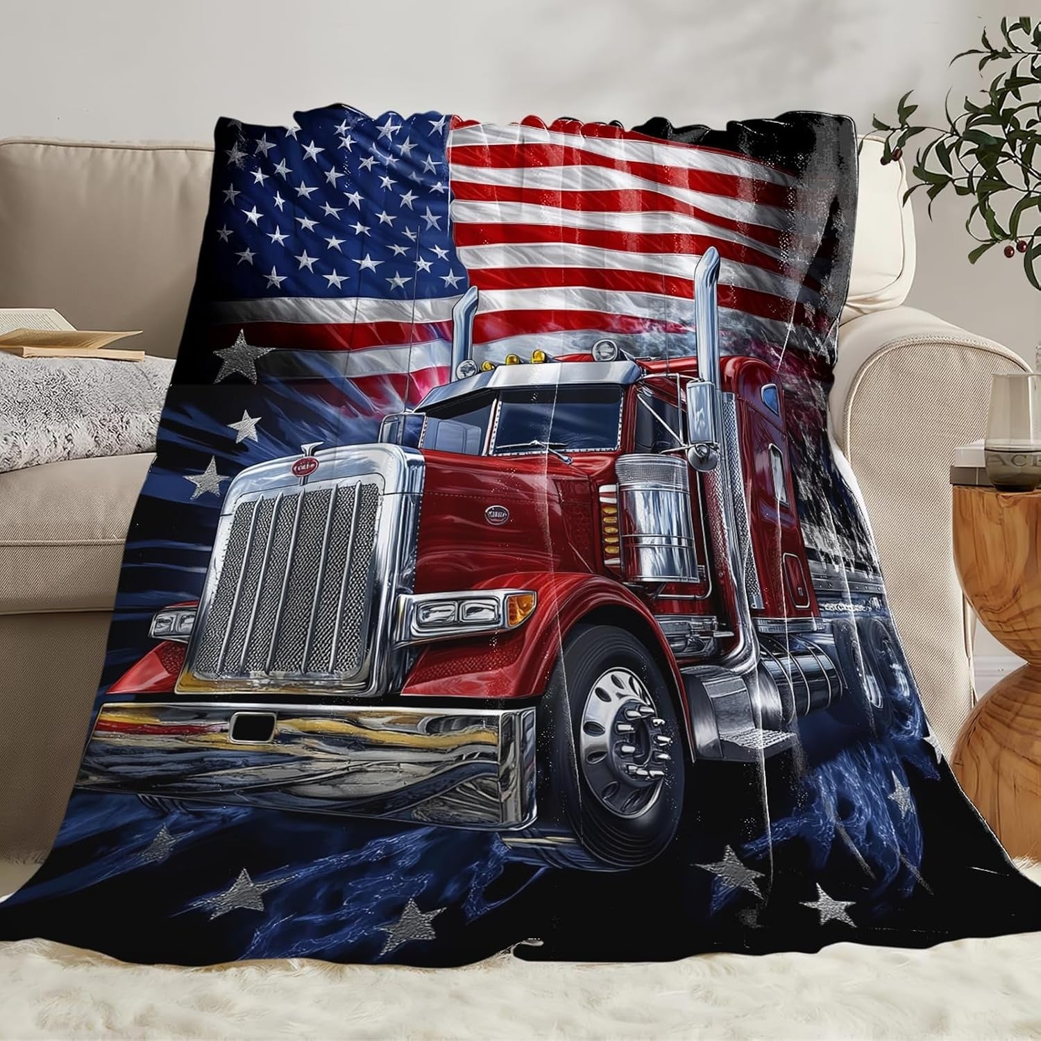 Custom American Flag Truck Blanket – Soft Throw for Men, Cozy Gift for Truck Drivers, Perfect for Birthdays & Christmas