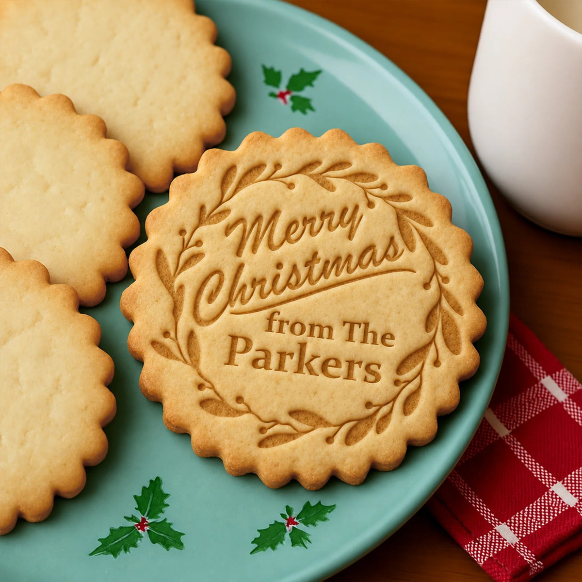 Personalized Family Name Christmas Cookie Stamp — Custom Merry Christmas Baking Stamp