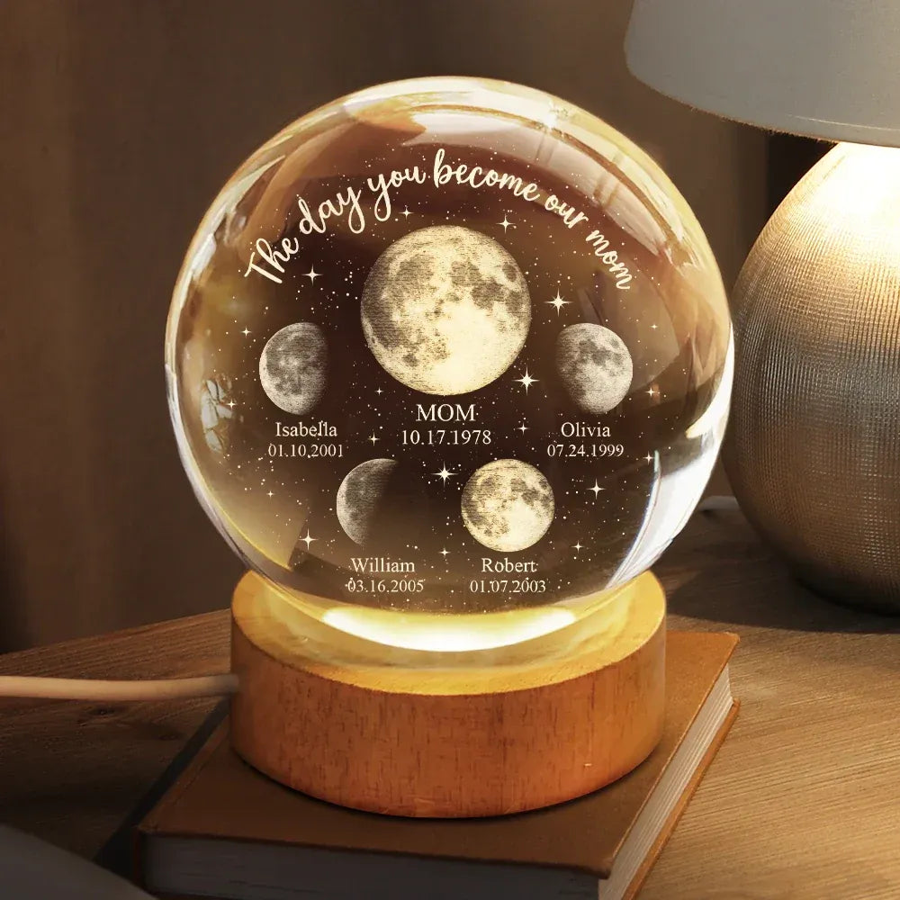 Moon Phase We Love You To The Moon And Back Crystal Ball LED Night Light – Mother's Day Gift
