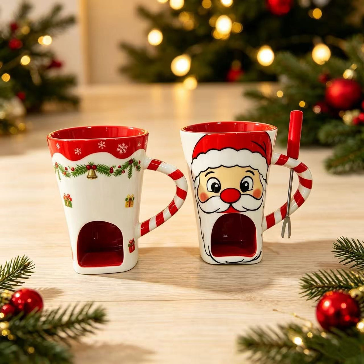 Holiday Ceramic Hot Chocolate Mug with Candle Warmer – Christmas Gift for Cocoa Lovers & S'mores Nights