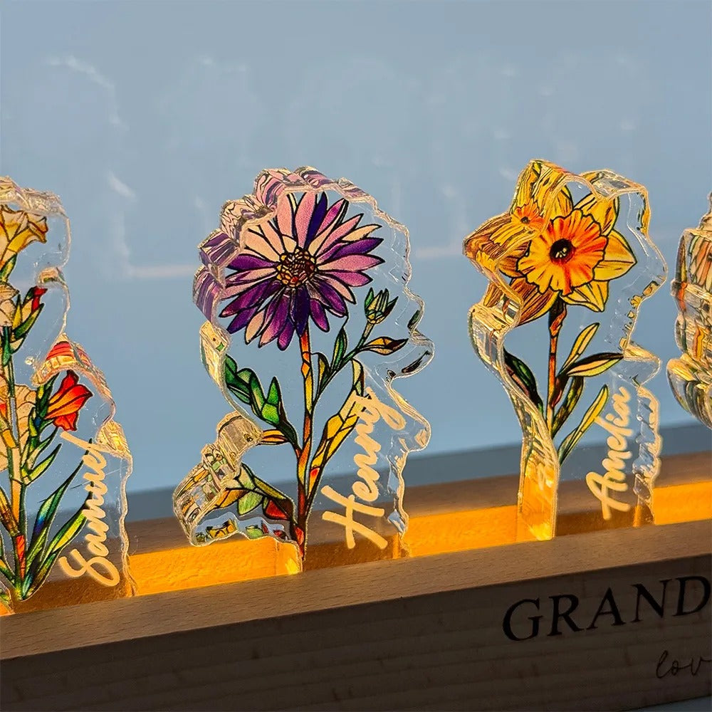 Custom Mom's Garden Birth Flower&Name 3D 15mm Thick Crystal Acrylic Light-Mother's Day Gift