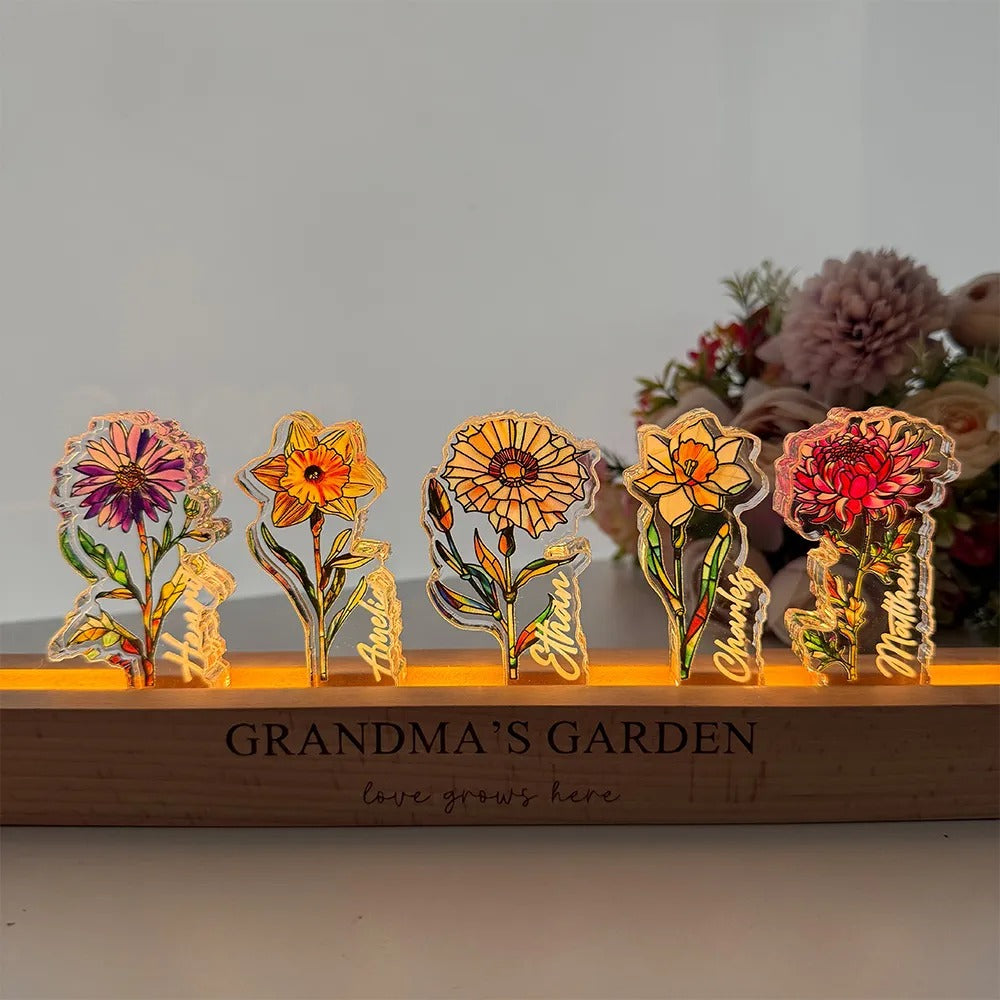 Custom Mom's Garden Birth Flower&Name 3D 15mm Thick Crystal Acrylic Light-Mother's Day Gift