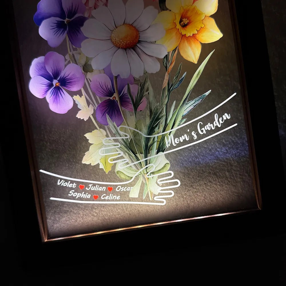 Custom Hug Birth Month Flower Bouquet with Names LED Night Light Frame-Mother's Day Gift