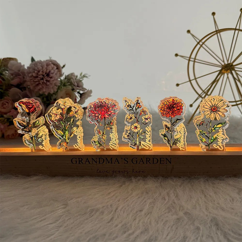 Custom Mom's Garden Birth Flower&Name 3D 15mm Thick Crystal Acrylic Light-Mother's Day Gift
