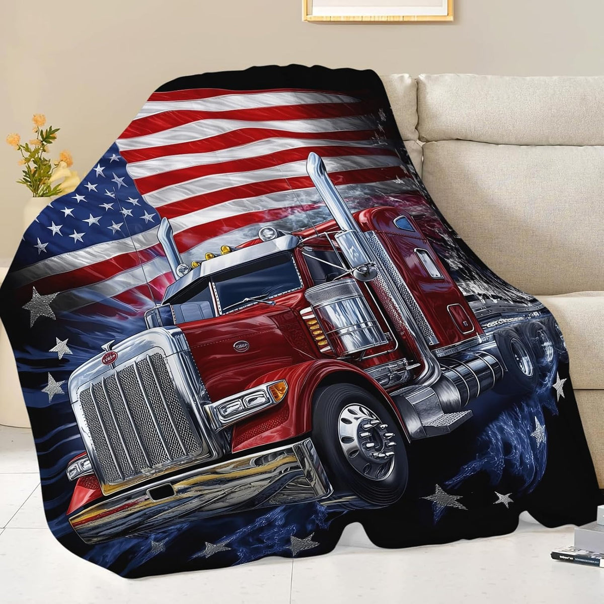 Custom American Flag Truck Blanket – Soft Throw for Men, Cozy Gift for Truck Drivers, Perfect for Birthdays & Christmas