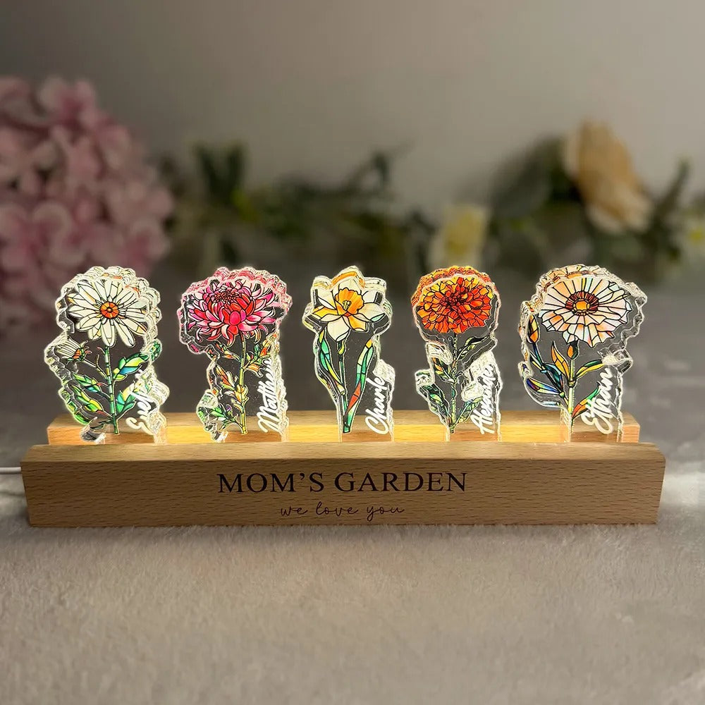 Custom Mom's Garden Birth Flower&Name 3D 15mm Thick Crystal Acrylic Light-Mother's Day Gift
